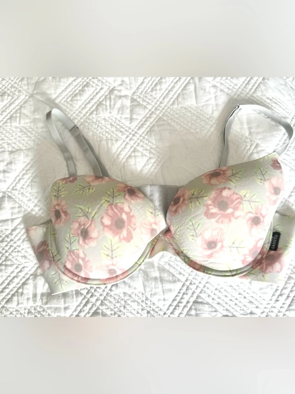 Vince Camuto Gray & Pink Floral Lightly Lined Floral Push Up Bra 36B EUC